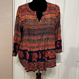 Anthropologie Vanessa Virginia Peasant Top with Elephants‎ Blouse Size 4